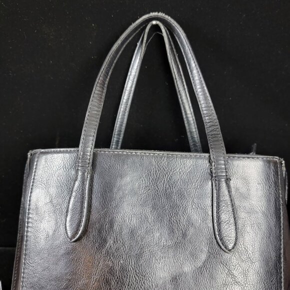 Banana Republic Black Leather Zip-Top Crossbody Satchel Bag | Soft | 9"x11" - Picture 3 of 9